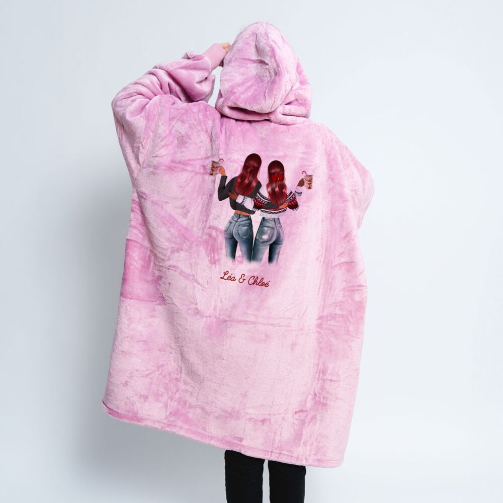 Plaid à capuche personnalisé 2 amies - Illustration