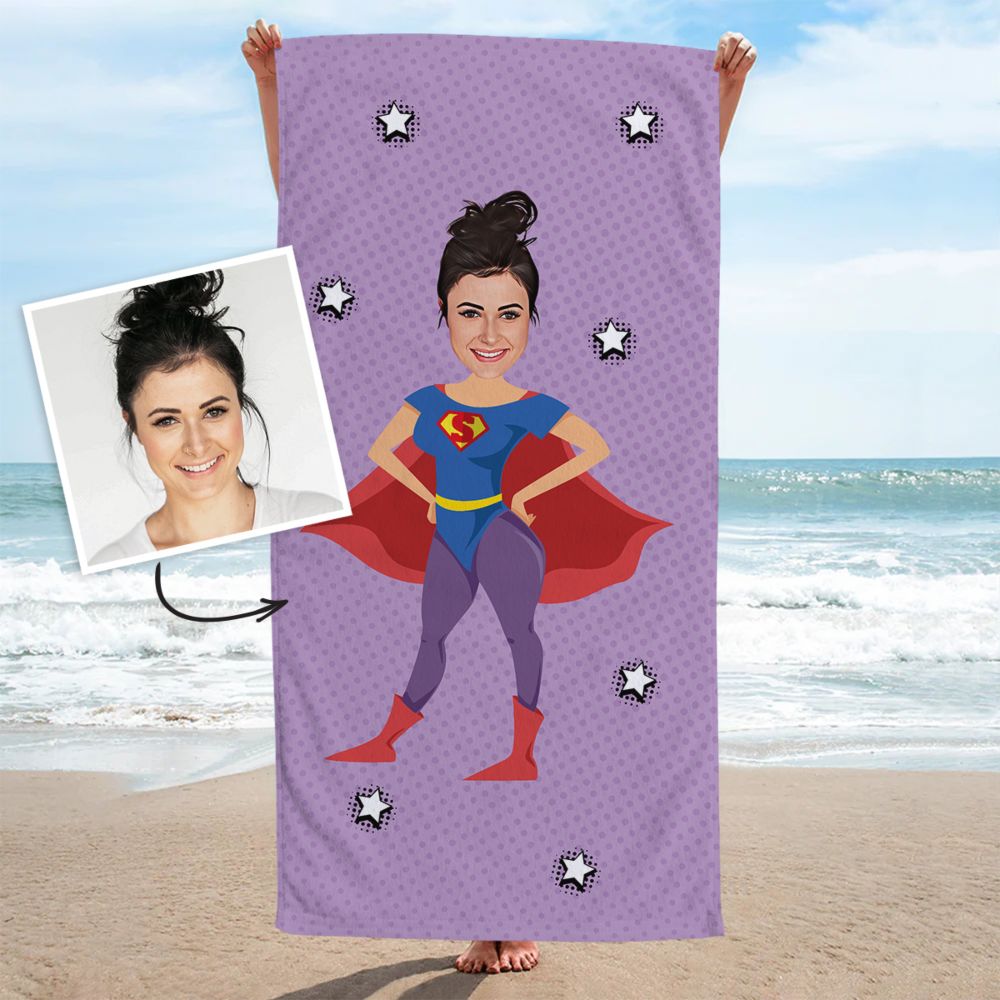 Serviette personnalisée super-héros avec visage Cartoon