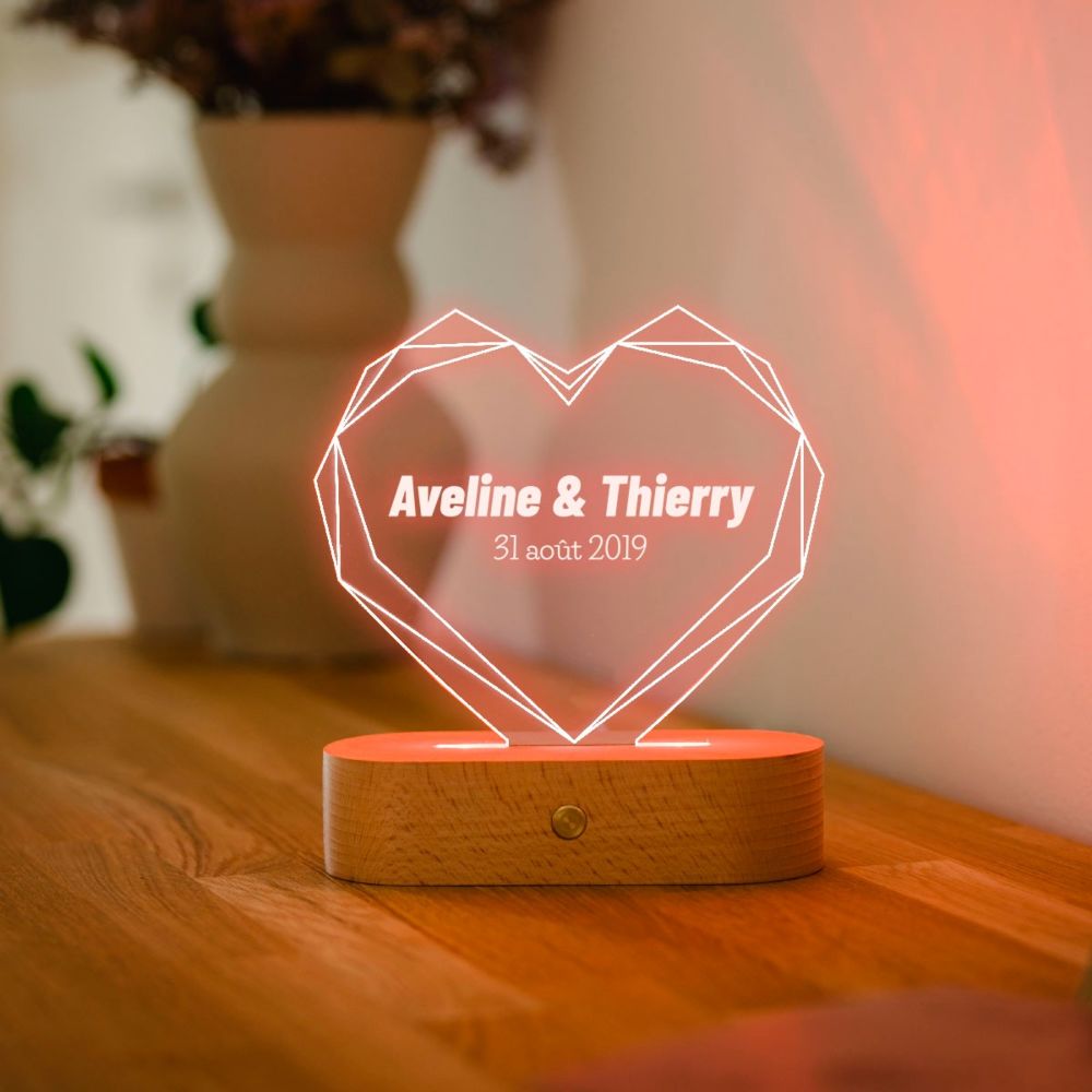 Lampe LED personnalisée avec cœur