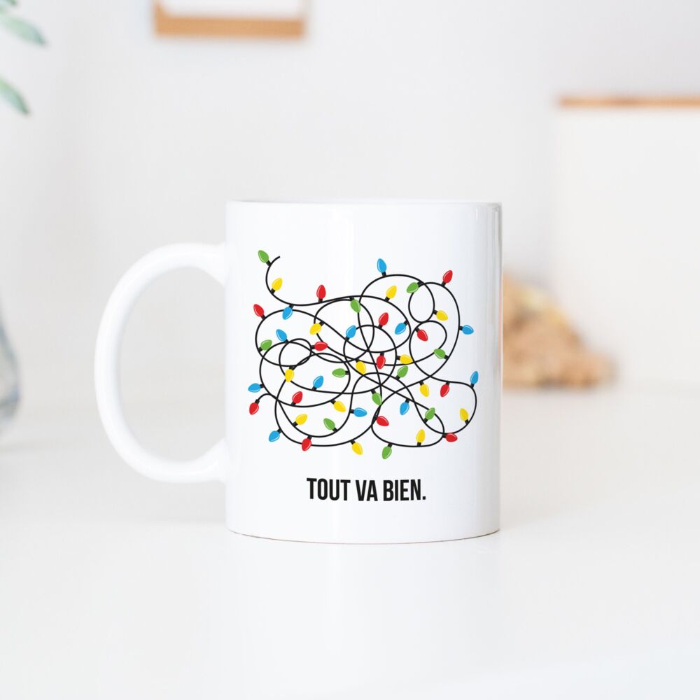 Mug personnalisé avec guirlandes de Noël et texte