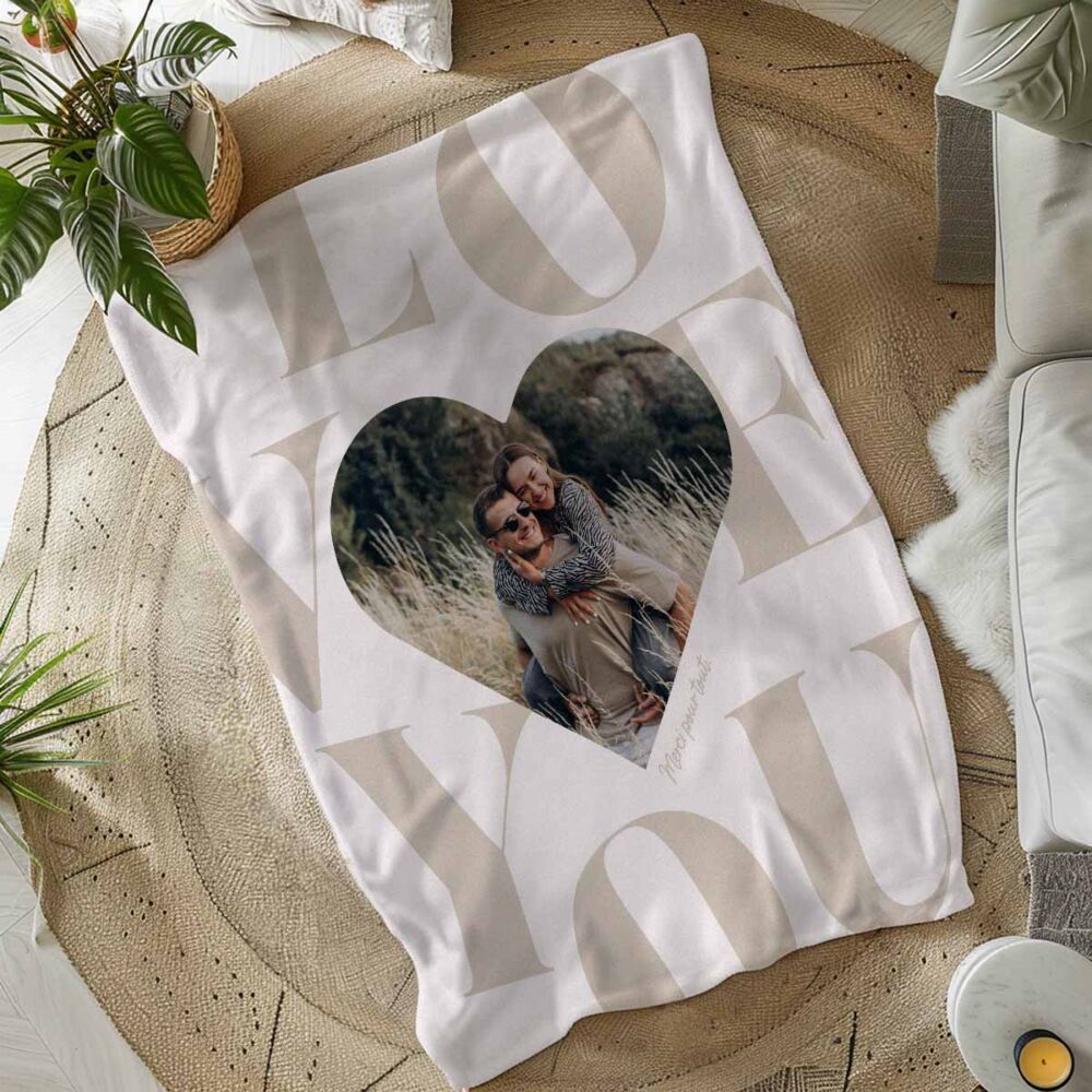 Couverture personnalisée cœur avec photo et texte