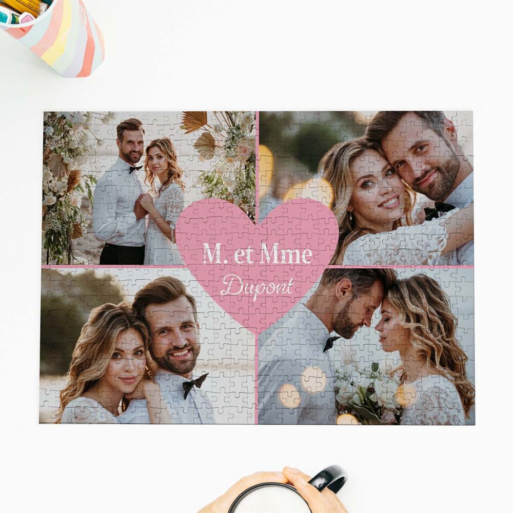 Puzzle personnalisé avec 4 photos et texte