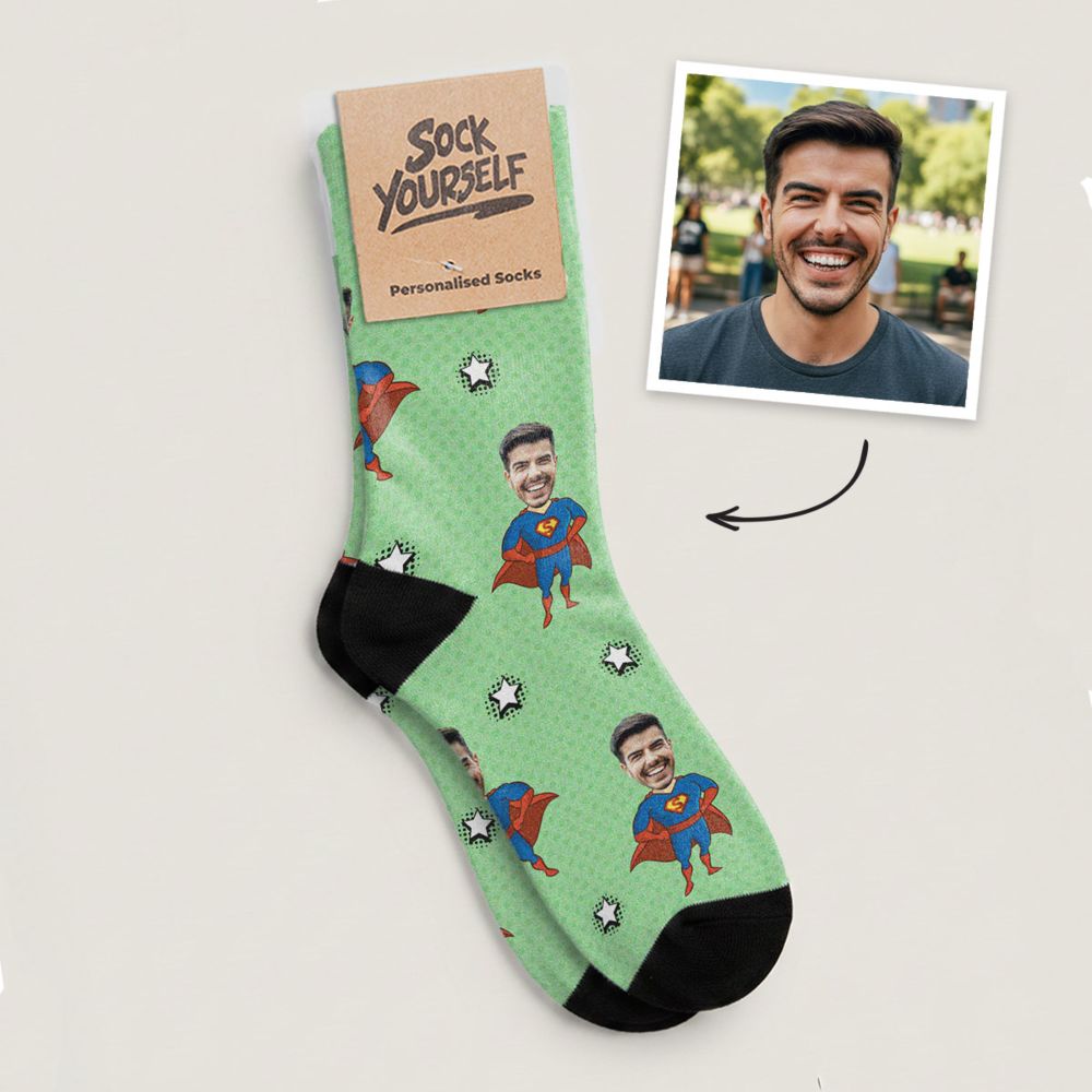Chaussettes personnalisées visage motif super-héros