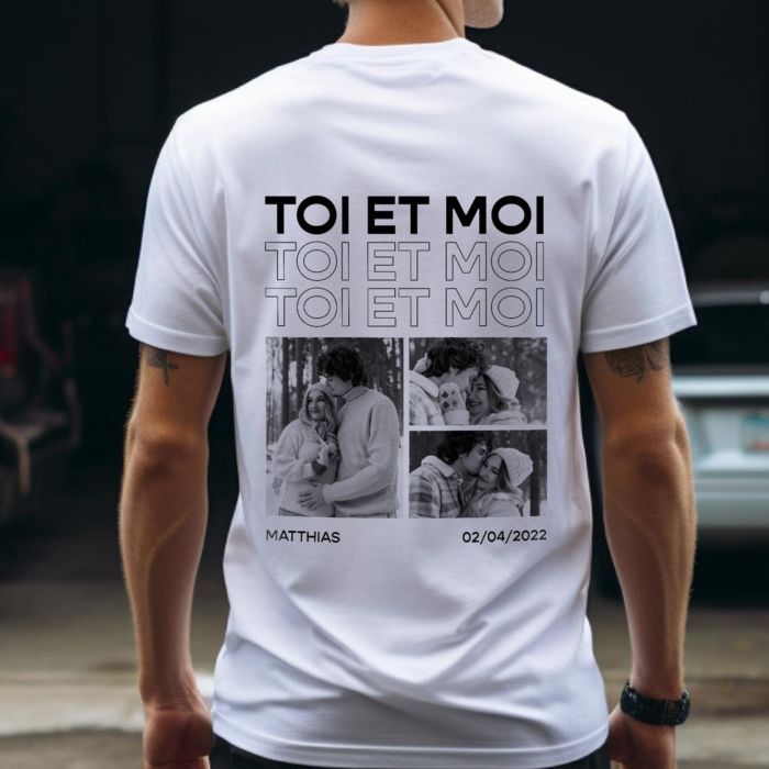 T-shirt personnalisé avec photos en noir et blanc et texte