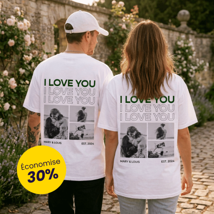 Coffret cadeau lot de 2 T-shirts avec photos en noir et blanc et texte