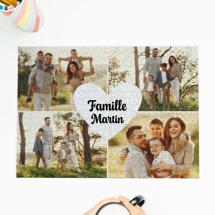 Puzzle personnalisé avec 4 photos et texte