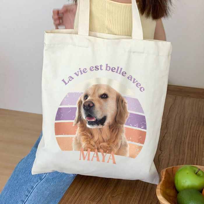 Tote bag personnalisé rétro avec animal de compagnie