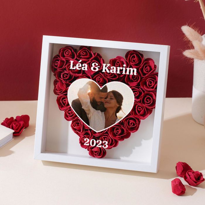 Boîte de roses personnalisée avec photo et texte