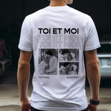 T-shirt personnalisé avec photos en noir et blanc et texte