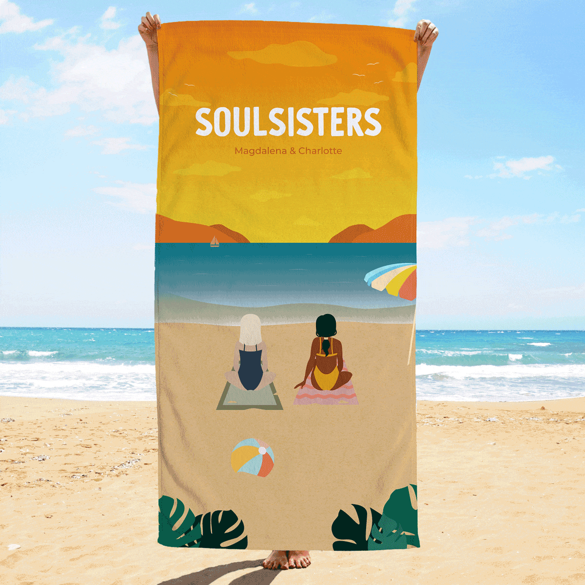 Serviette personnalisée Amies à la plage - Illustration
